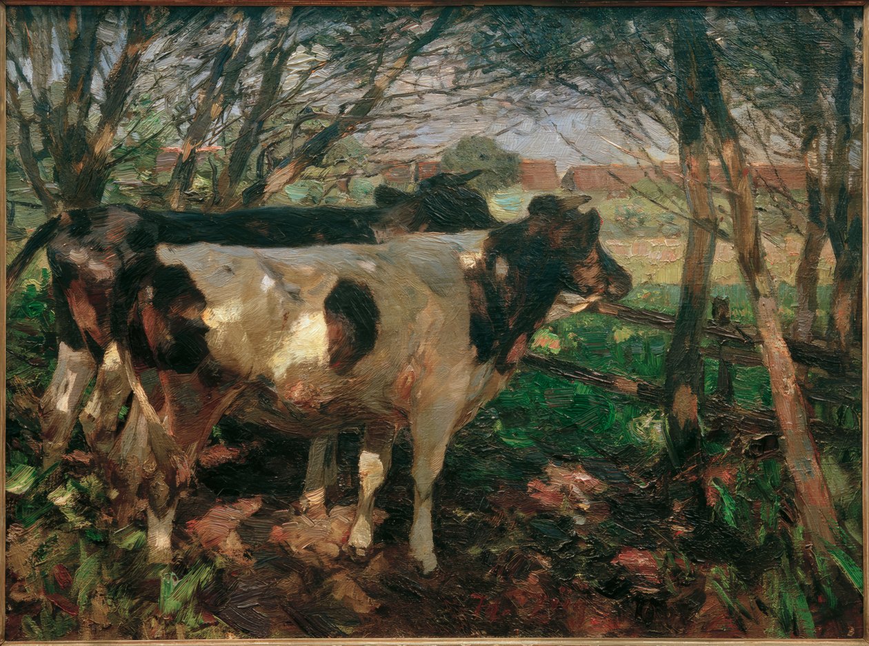 Çitin üzerinde iki inek by Heinrich von Zügel