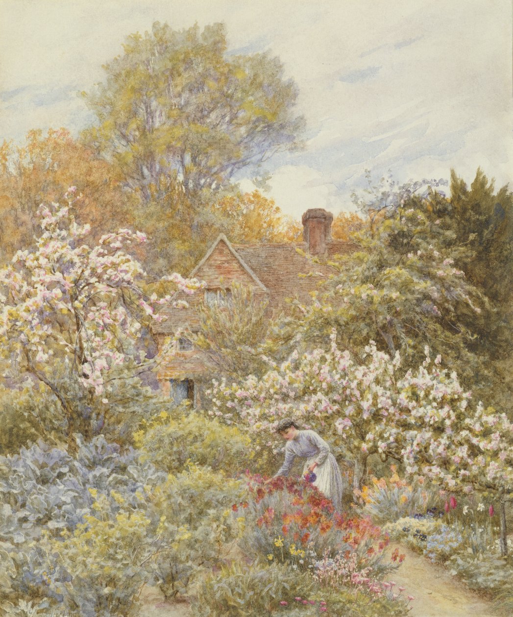 Baharda Bir Bahçe (kağıt üzerinde wc) by Helen Allingham