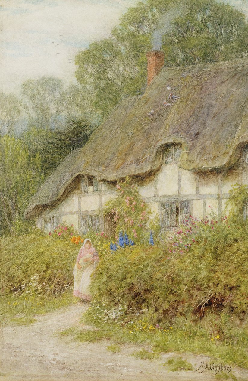 A Wiltshire Cottage (wc on paper) by Helen Allingham