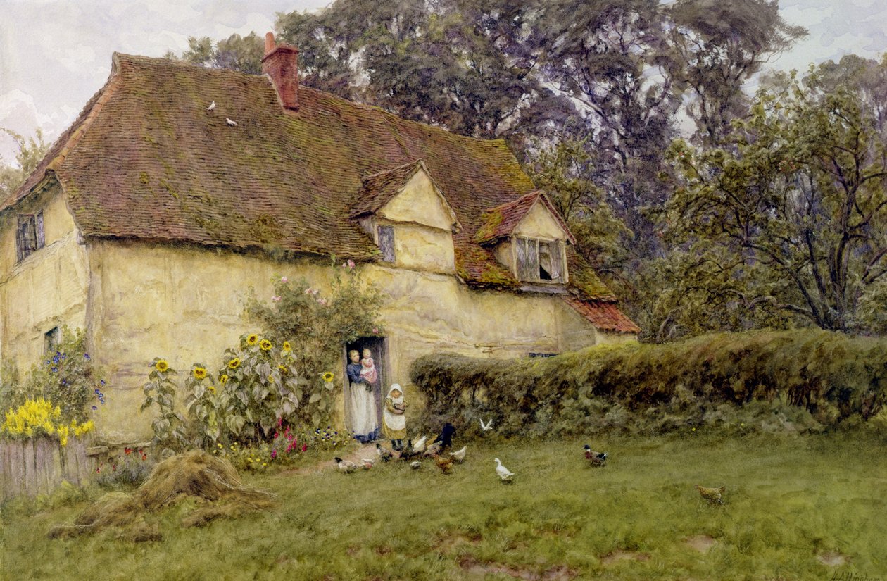 Kuşları beslemek by Helen Allingham