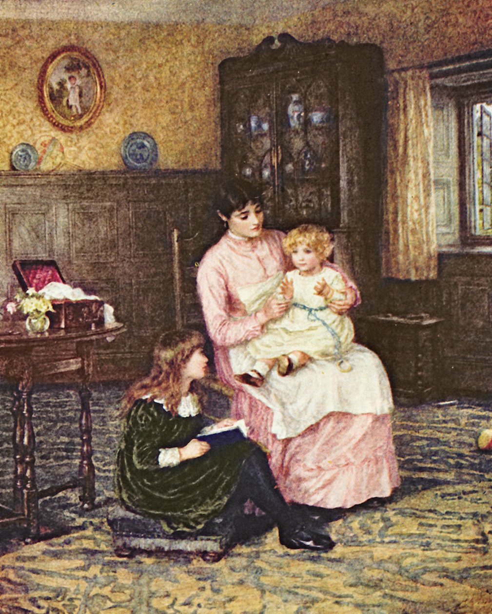 Bir iç çocuklarla oynayan anne by Helen Allingham