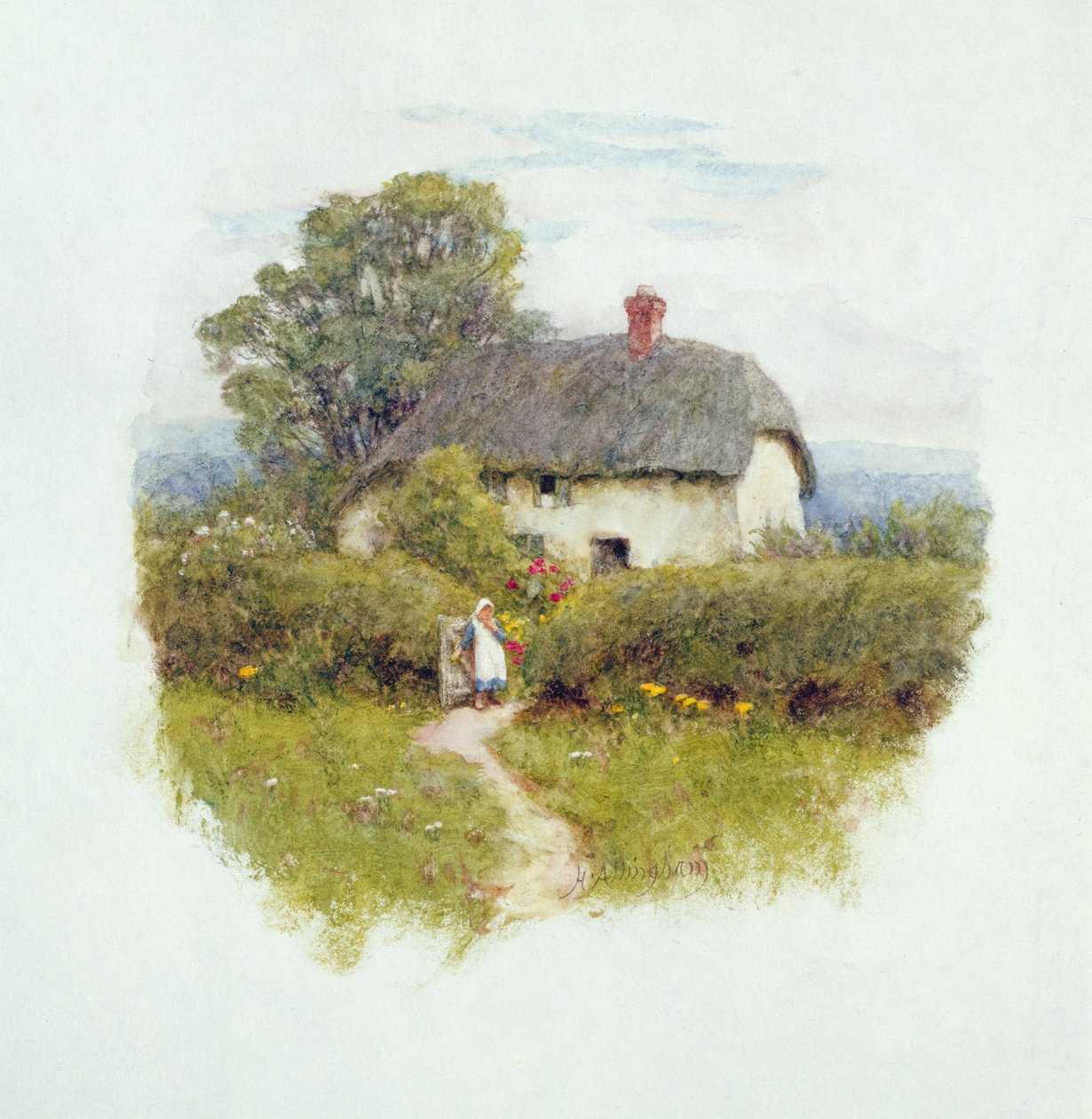 Kulübe Kapısının Yanındaki Genç Kız (kağıt üzerinde wc) by Helen Allingham