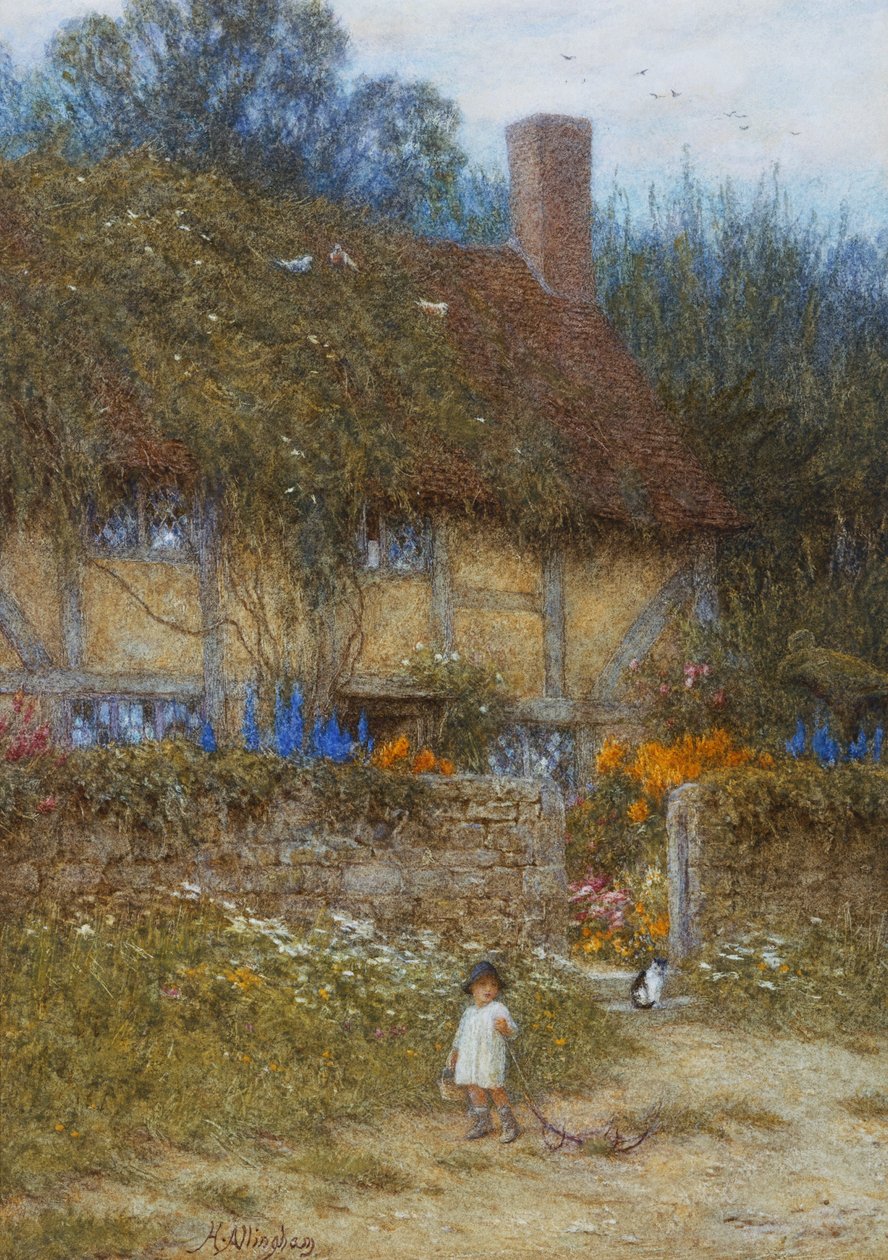 Godalming, Surrey yakınlarında bir Kulübe (kazıma ile sulu boya) by Helen Allingham