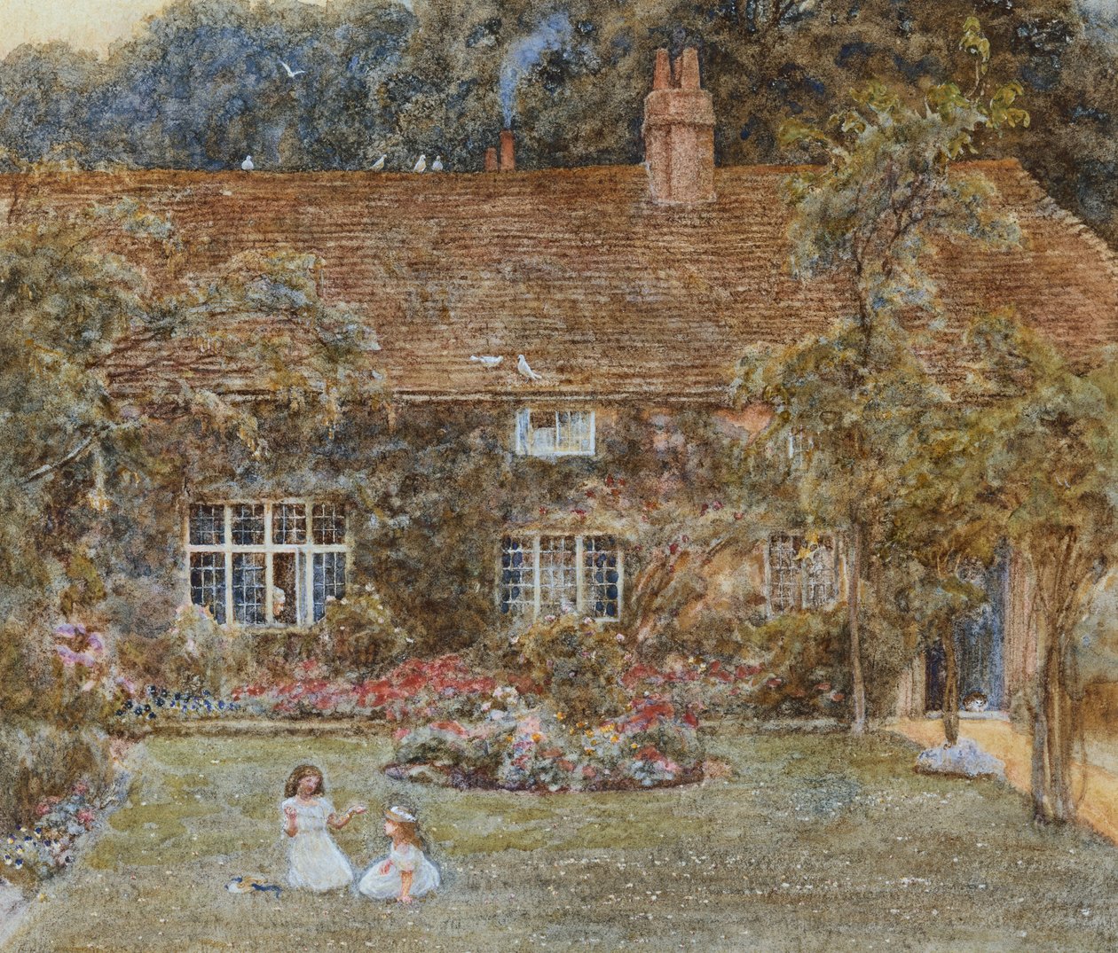 Bir Kır Evi (kazıma ile sulu boya) by Helen Allingham