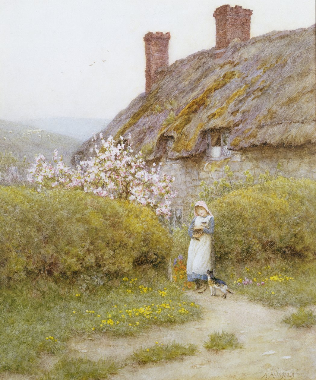 Bir Dorsetshire Kulübesi (kağıt üzerine sulu boya) by Helen Allingham