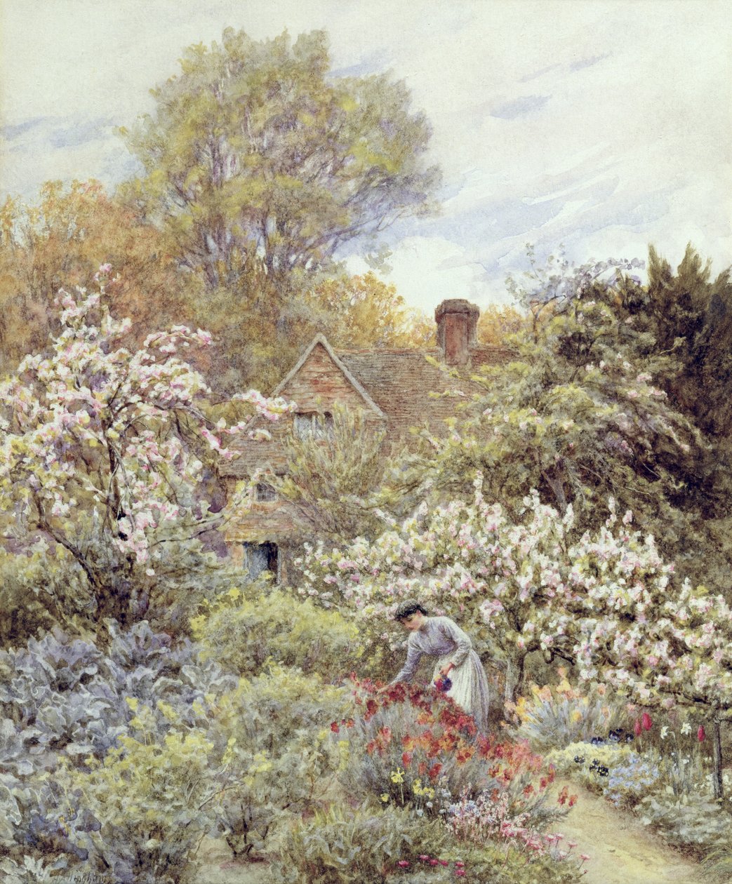 Baharda Bir Bahçe (kağıt üzerine sulu boya) by Helen Allingham