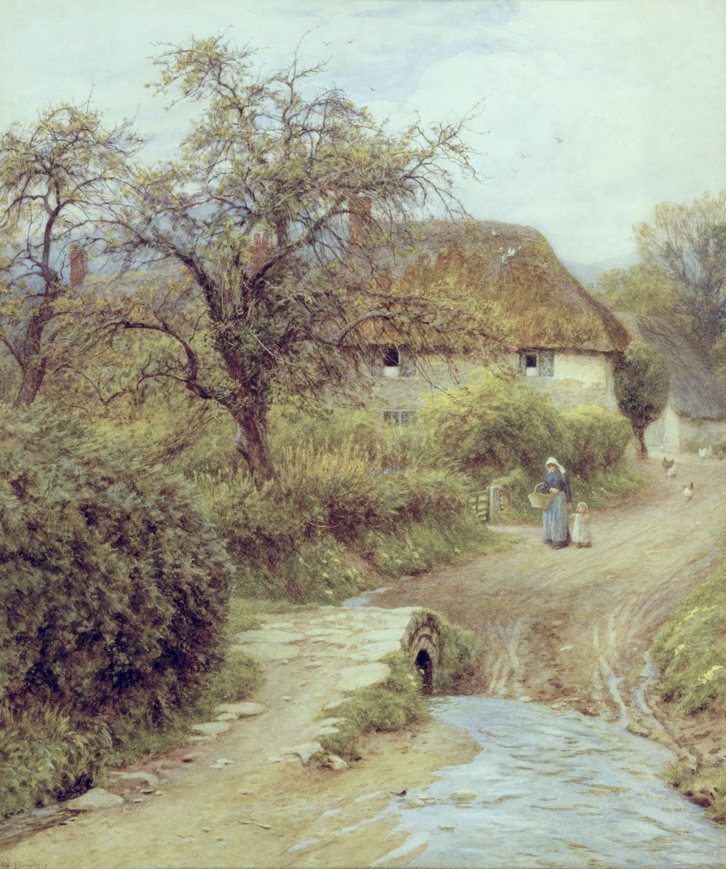 Bir Tepe Çiftliği, Symondsbury, Dorset (kağıt üzerine suluboya) by Helen Allingham