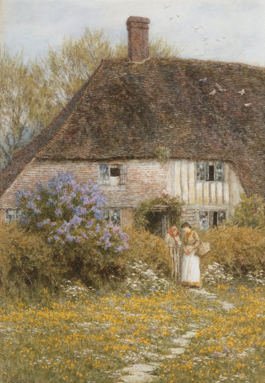 Bir Kentish Cottage (kazıma ile suluboya) by Helen Allingham