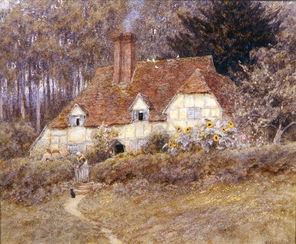 Bir Surrey Kulübesi (kağıt üzerine sulu boya) by Helen Allingham