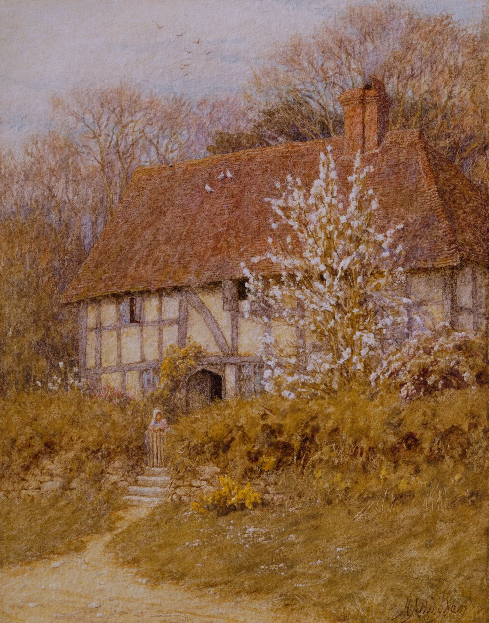 Bir Surrey Kulübesi (kağıt üzerine sulu boya) by Helen Allingham