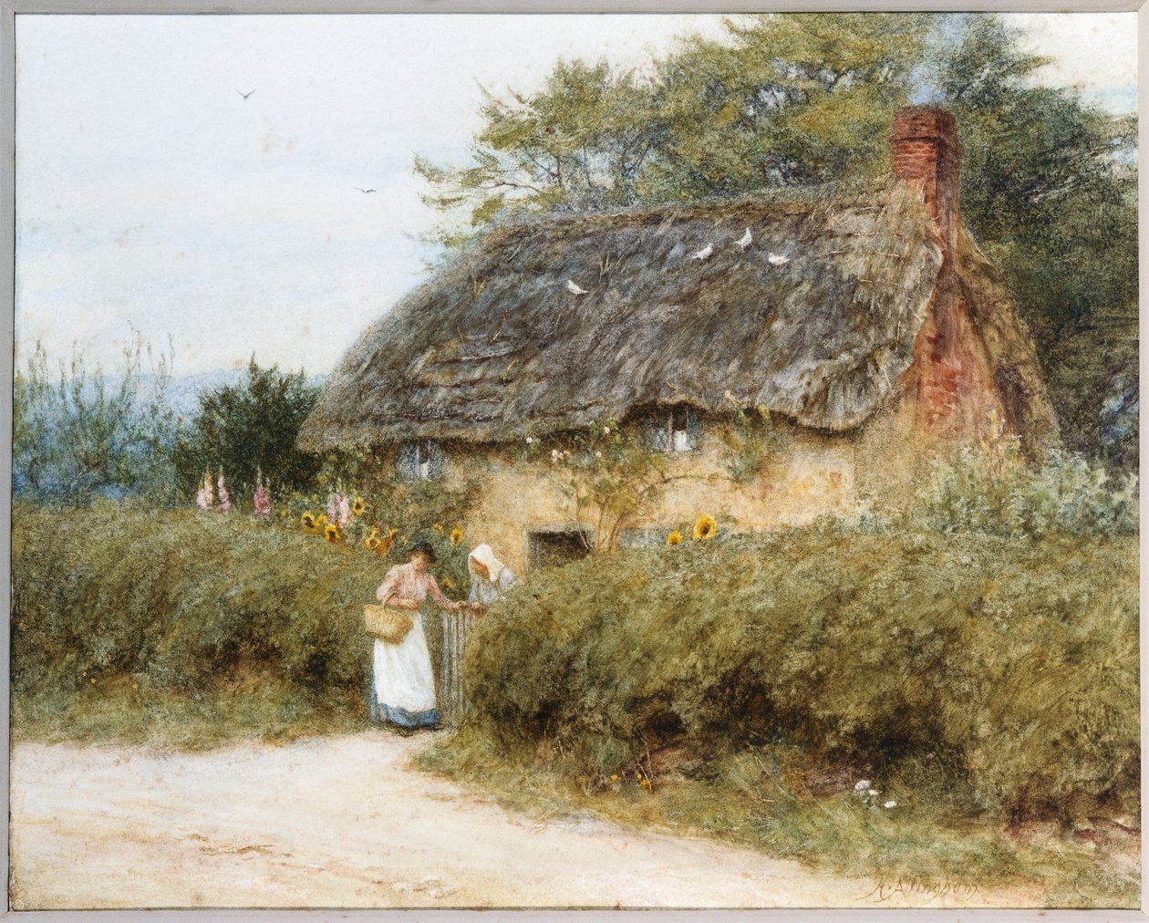Peaslake, Surrey yakınlarındaki Sazdan Bir Kulübe by Helen Allingham