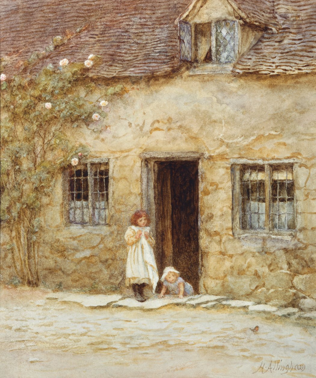 Kulübe Kapısında by Helen Allingham