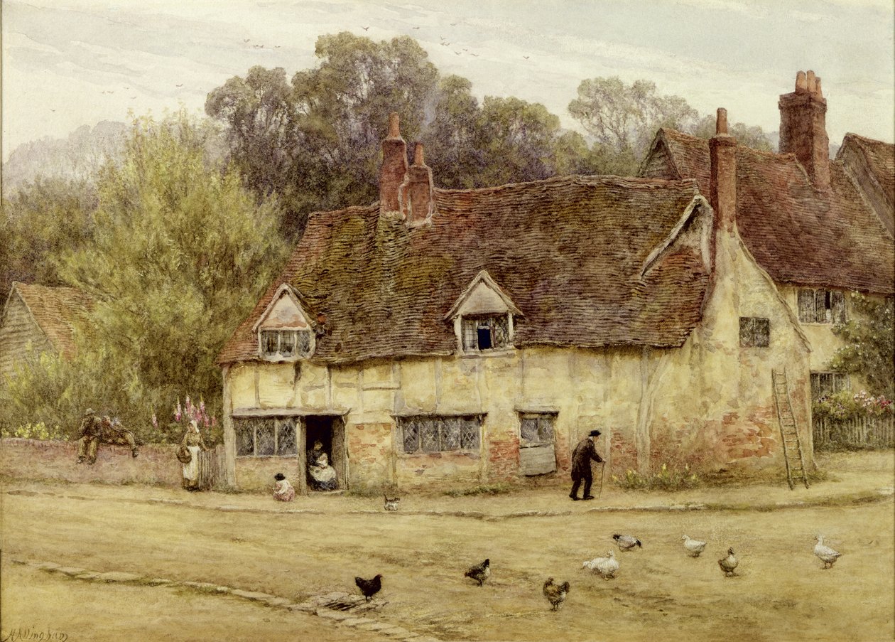 Old Cottage tarafından (kağıt üzerine sulu boya) by Helen Allingham