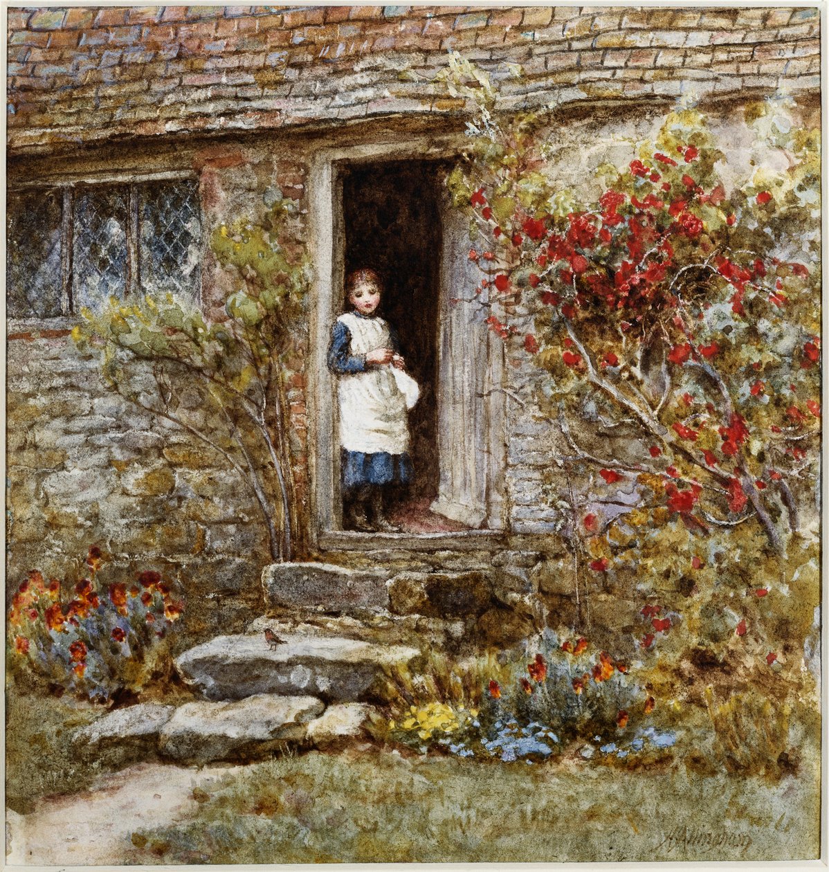 Corcorus Japonica (kazıma ile sulu boya) by Helen Allingham