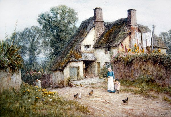 Paignton, Devon yakınlarındaki yazlık (kağıt üzerine suluboya) by Helen Allingham