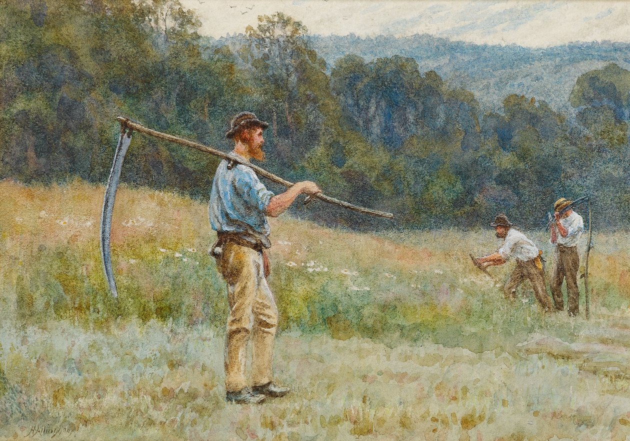 Surrey Tepelerinde Saman Kesme (kağıt üzerinde wc) by Helen Allingham
