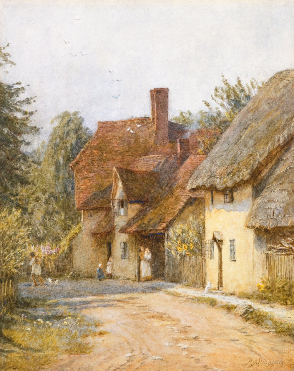 East Hagbourne, Berkshire (kağıda kazıma ile suluboya) by Helen Allingham