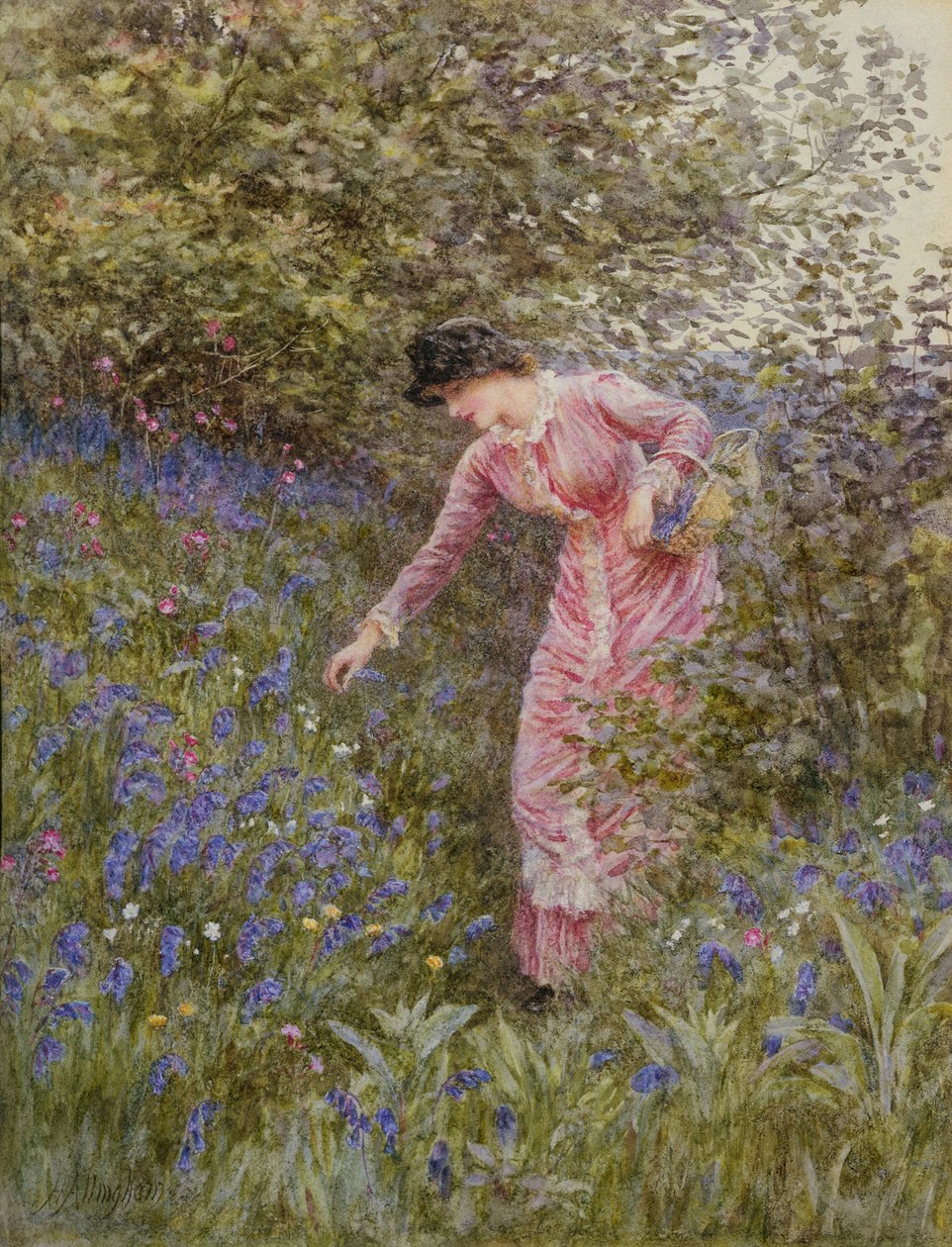 Bluebells Toplama (kağıt üzerinde gövde rengi ile klozet) by Helen Allingham