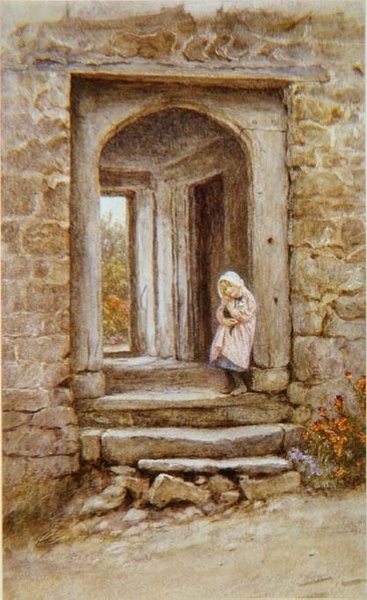 yavru kedi ile kız by Helen Allingham
