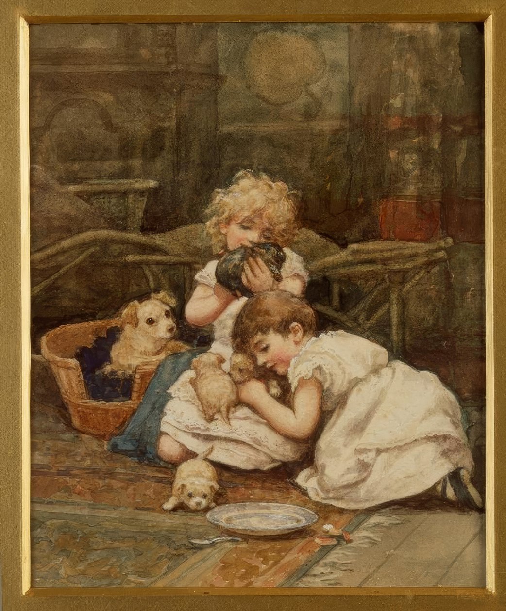 H.Allingham, Yeni evcil hayvanlar / Aquarell by Helen Allingham