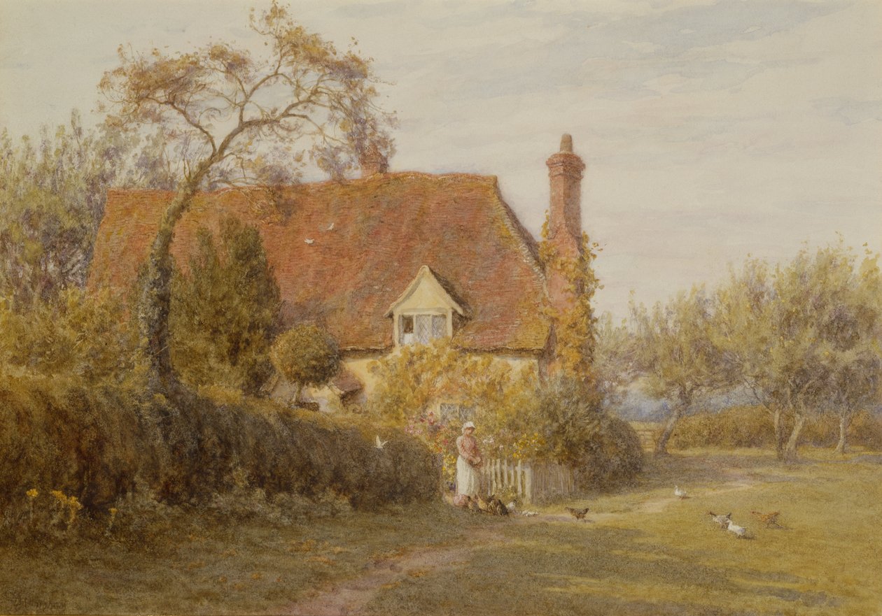 Hedges Farm, East End Farm, Pinner (kalem ve sulu boya) by Helen Allingham