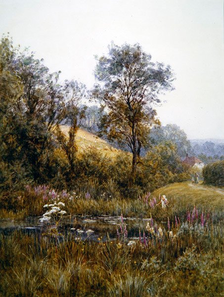 Gölde Çiçek Toplama (suluboya ve kağıt üzerine karalama) by Helen Allingham