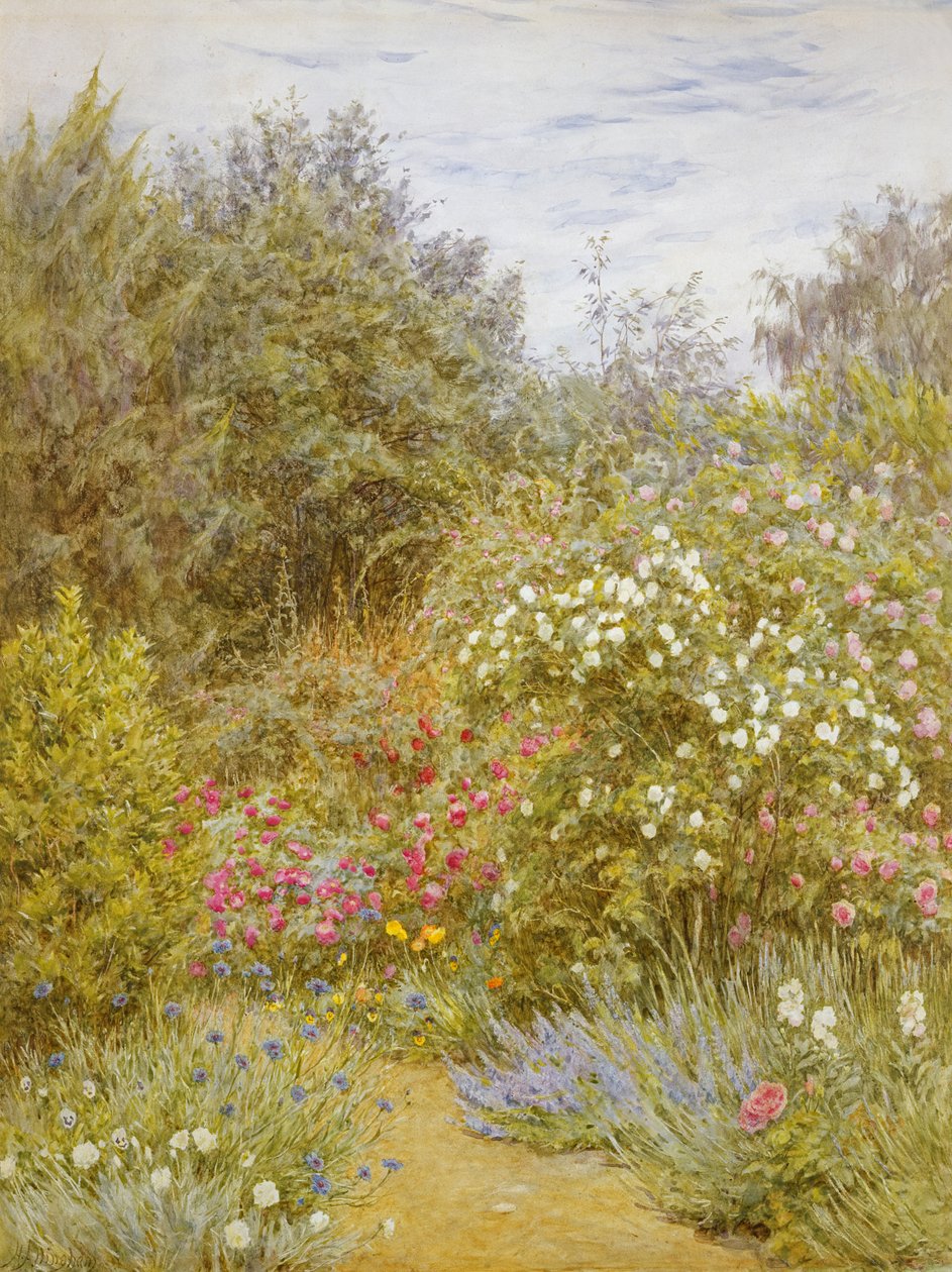 Surrey Bahçesinde Güller (kağıt üzerinde wc) by Helen Allingham