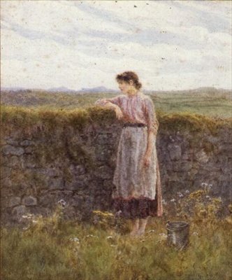 Genç Sütçü Kız (suluboya) by Helen Allingham