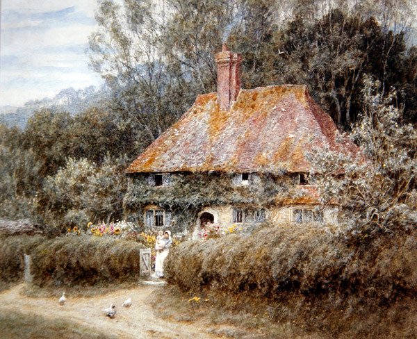 Valewood Çiftliği, Blackdown, Surrey altında (kağıt üzerine suluboya) by Helen Allingham