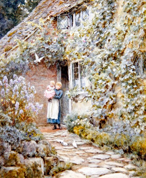 Vine Cottage (kağıt üzerine sulu boya) by Helen Allingham