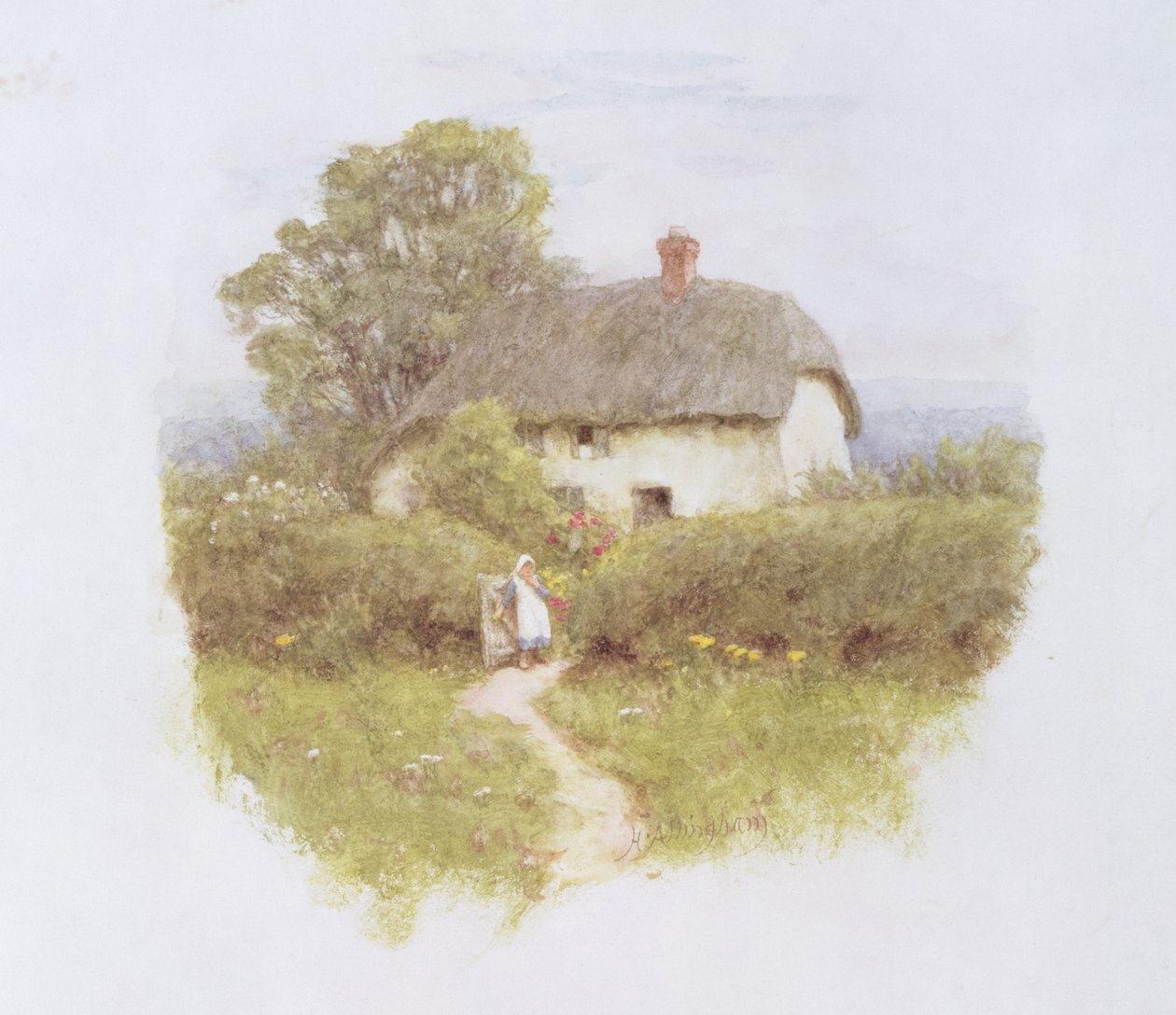 Kulübe Kapısının Yanındaki Genç Kız (kağıt üzerinde wc) by Helen Allingham