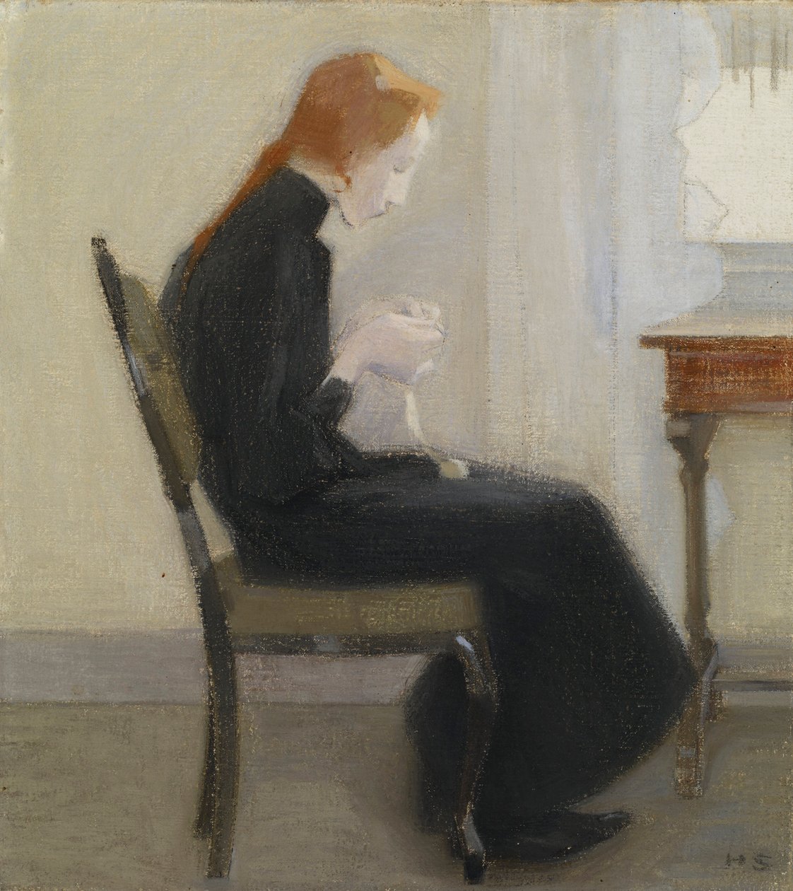 Kız tığ işi - Kız tığ işi, Schjerfbeck, Helene (1862-1946). tuval üzerine yağlıboya by Helene Schjerfbeck