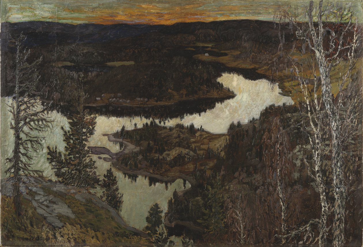 Sonbahar, Nordingra (masonit üzerine monte edilmiş tuval üzerine kağıt üzerine yağlı boya) by Helmer Osslund