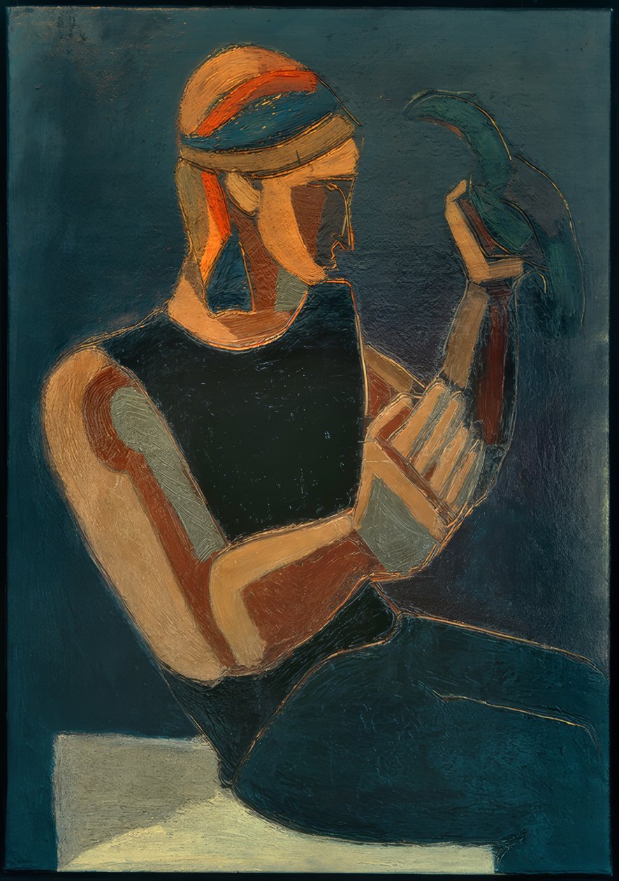 kuş ile oturan adam by Helmut Kolle