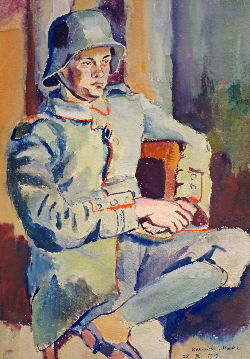 Çelik miğferli otoportre by Helmuth Macke