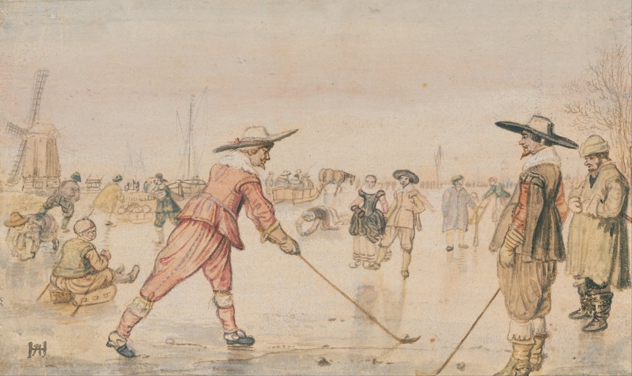 İki Beyefendinin Colf Oynadığı Bir Kış Manzarası by Hendrick Avercamp