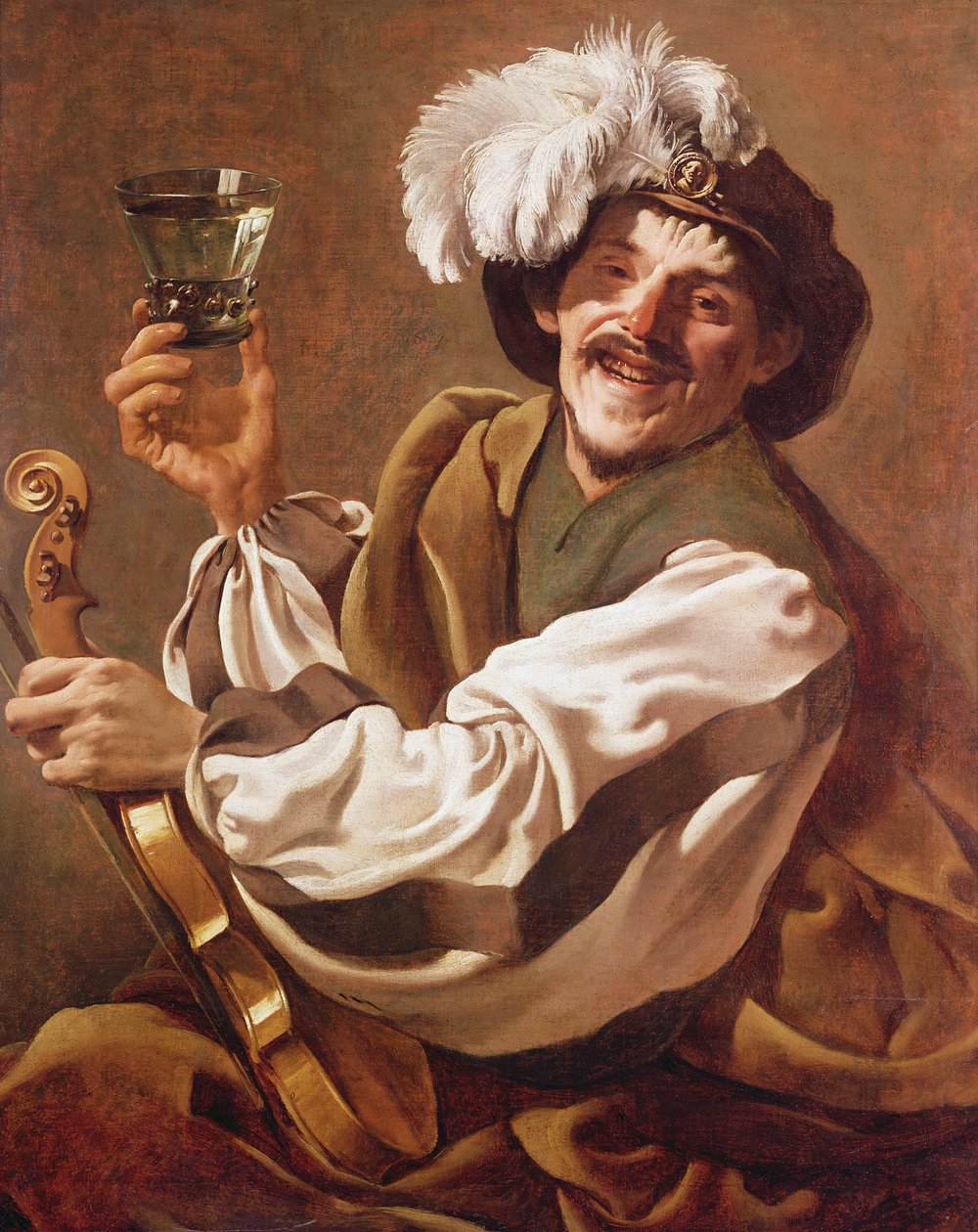 Bir Kadeh Şarapla Kemancı by Hendrick ter Brugghen