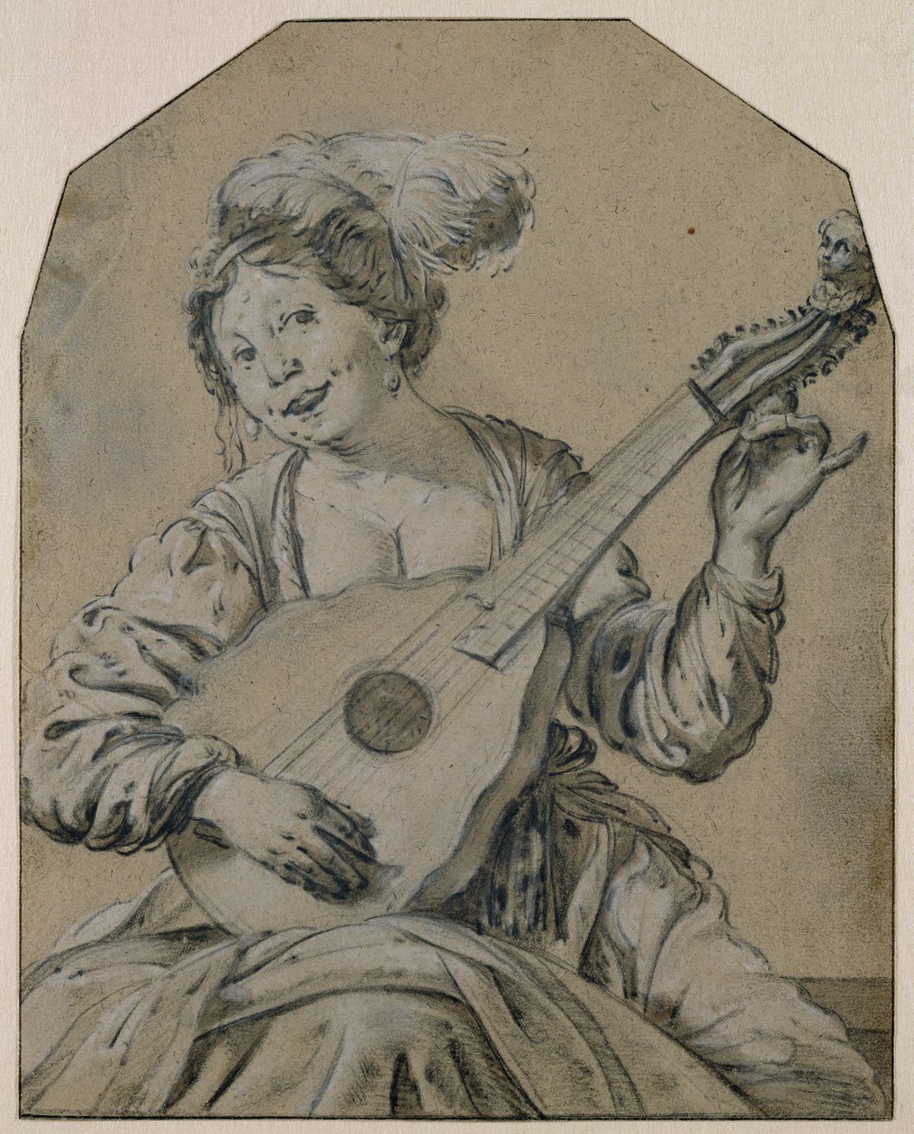 Lute-Player (kağıt üzerinde siyah beyaz tebeşir) by Hendrick ter Brugghen