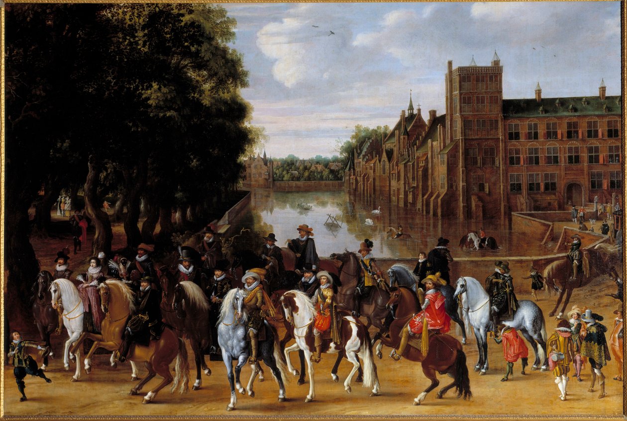 Orange prensleri ailesi Orange Prensi Maurice de Nassau'nun gri at üzerindeki temsili, Frederic Henri d'Orange Nassau'nun hakkı var by Hendrick Ambrosius Pacx