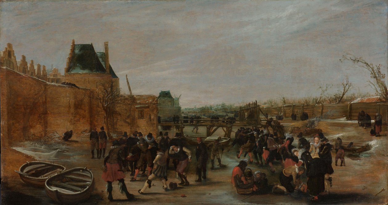 Bir Kasabada Donmuş Bir Kanalda Oynamak by Hendrick Avercamp (copy after)