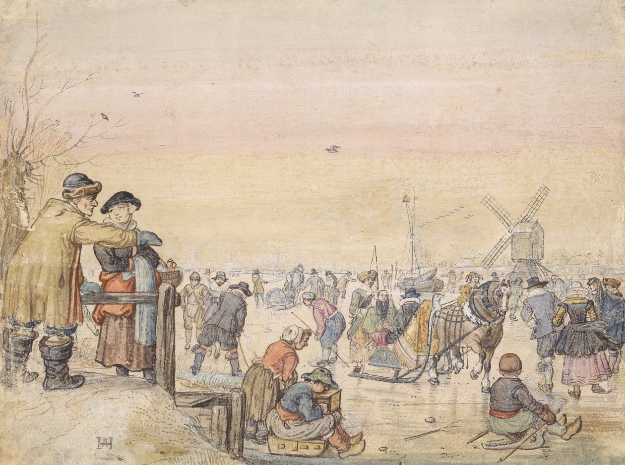 Buz Keyfi, 1630 (kağıt üzerinde kalem ve wc) by Hendrick Avercamp
