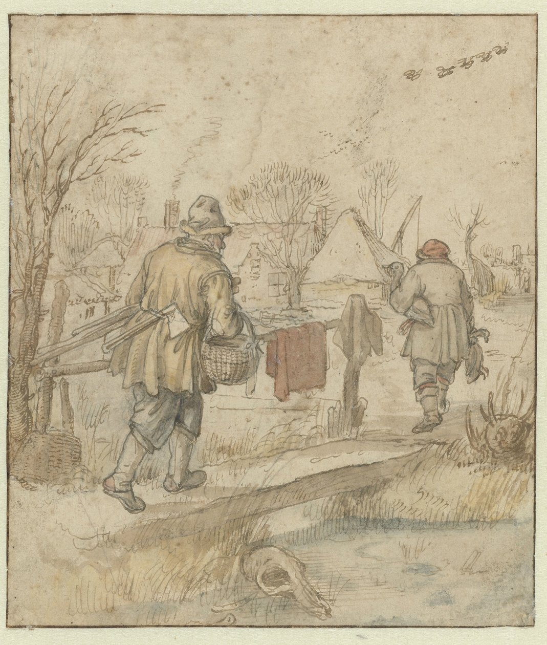 Ördek Avcılarının Dönüşü / Verso: Gemilerin Eskizleri ve Kış Giysili Bir Adam by Hendrick Avercamp