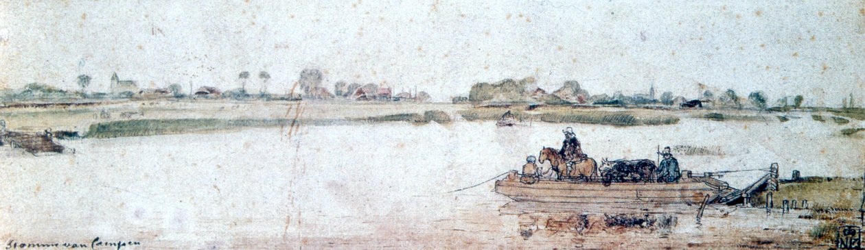 Halat feribotlu nehir manzarası, 17. yüzyılın başlarında. by Hendrick Avercamp