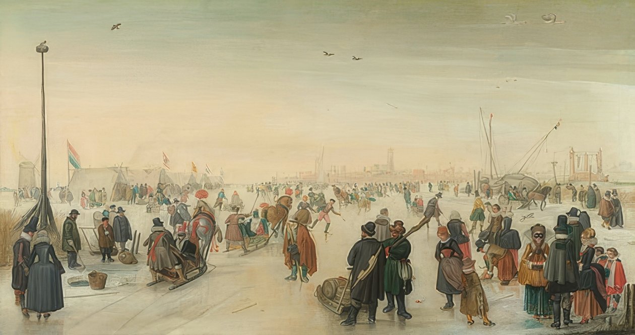Şehrin önünde kış sevinçleri. 1620 civarında by Hendrick Avercamp
