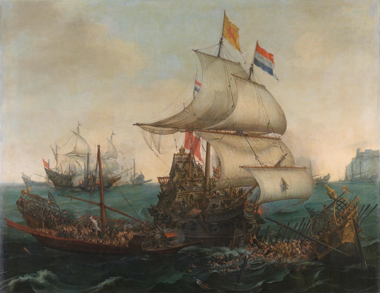 İngiliz Kıyısındaki İspanyol Kadırgalarına Çarpan Hollanda Gemileri, 3 Ekim 1602 by Hendrick Cornelisz. Vroom