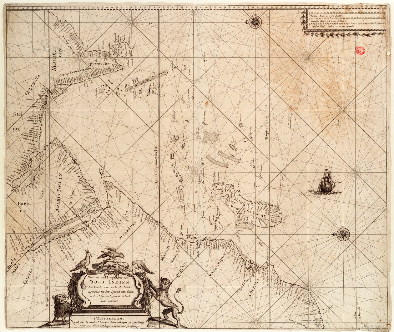 Afrika, Hindistan ve Sri Lanka Haritası, yaklaşık 1680 (baskı) by Hendrick Doncker