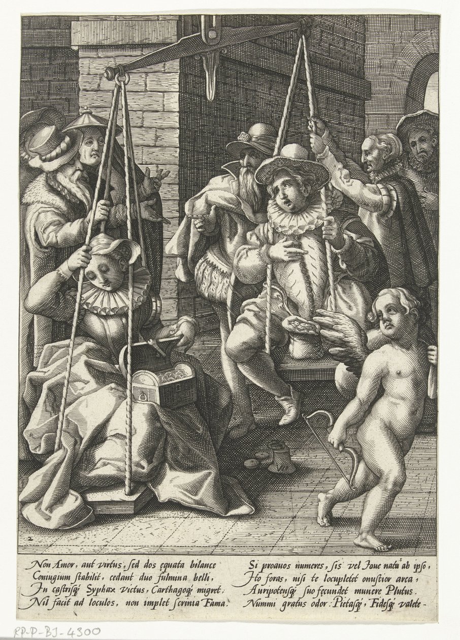 Evlilik Terazisi Para gerçek aşktır Evlilik terazisi Karel van Mander'den sonraki Atasözleri (dizi adı) by Hendrick Goltzius (attributed to workshop of)