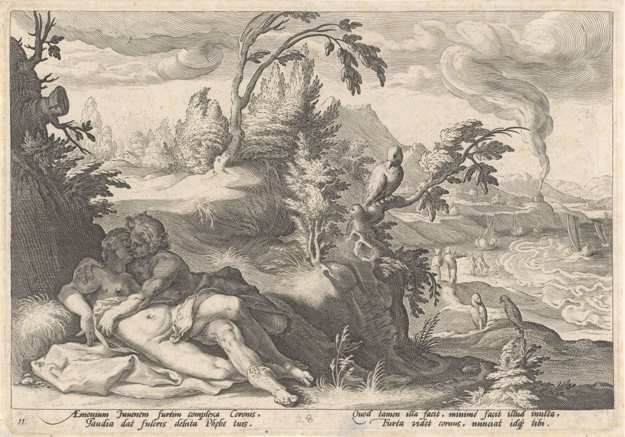 Apollo ve Coronis Metamorfozlar van Ovidius (dizi başlığı) by Hendrick Goltzius (workshop of)