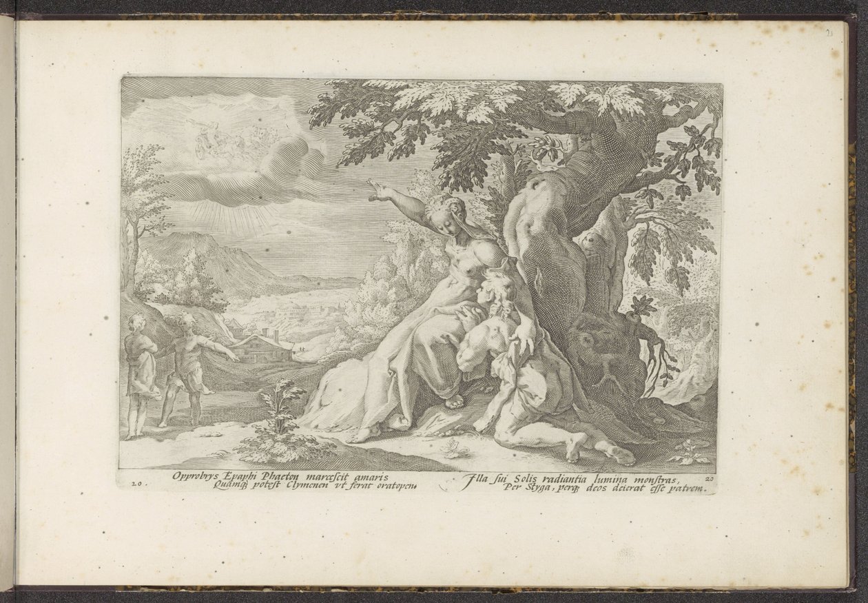 Clymene, güneş tanrısı olan babası Phaëthon'a işaret ediyor Ovid'in Metamorfozları (dizi başlığı) Re-creations of P. Ovidius Naso (dizi başlığı) by Hendrick Goltzius (workshop of)