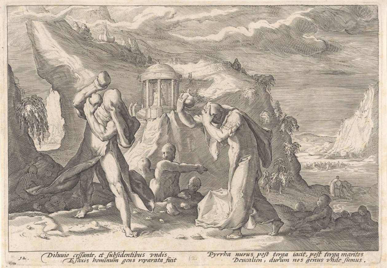 Deucalion ve Pyrrha yeni bir insan ırkı yaratıyor Ovid